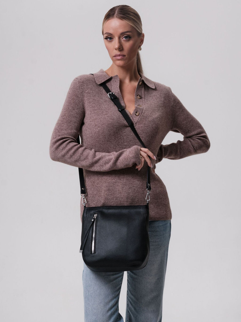 Сумка кожаная кросс-боди Deboro 3410 черный