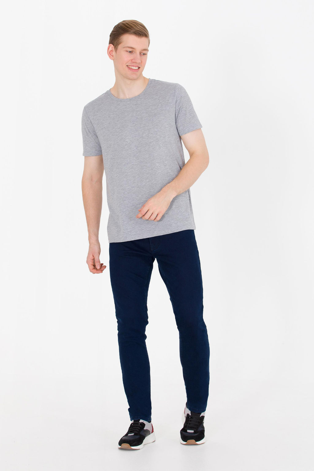 U. S. Polo Assn Мужская серая меланжевая базовая футболка с круглым вырезом - U.s. polo assn фото 3