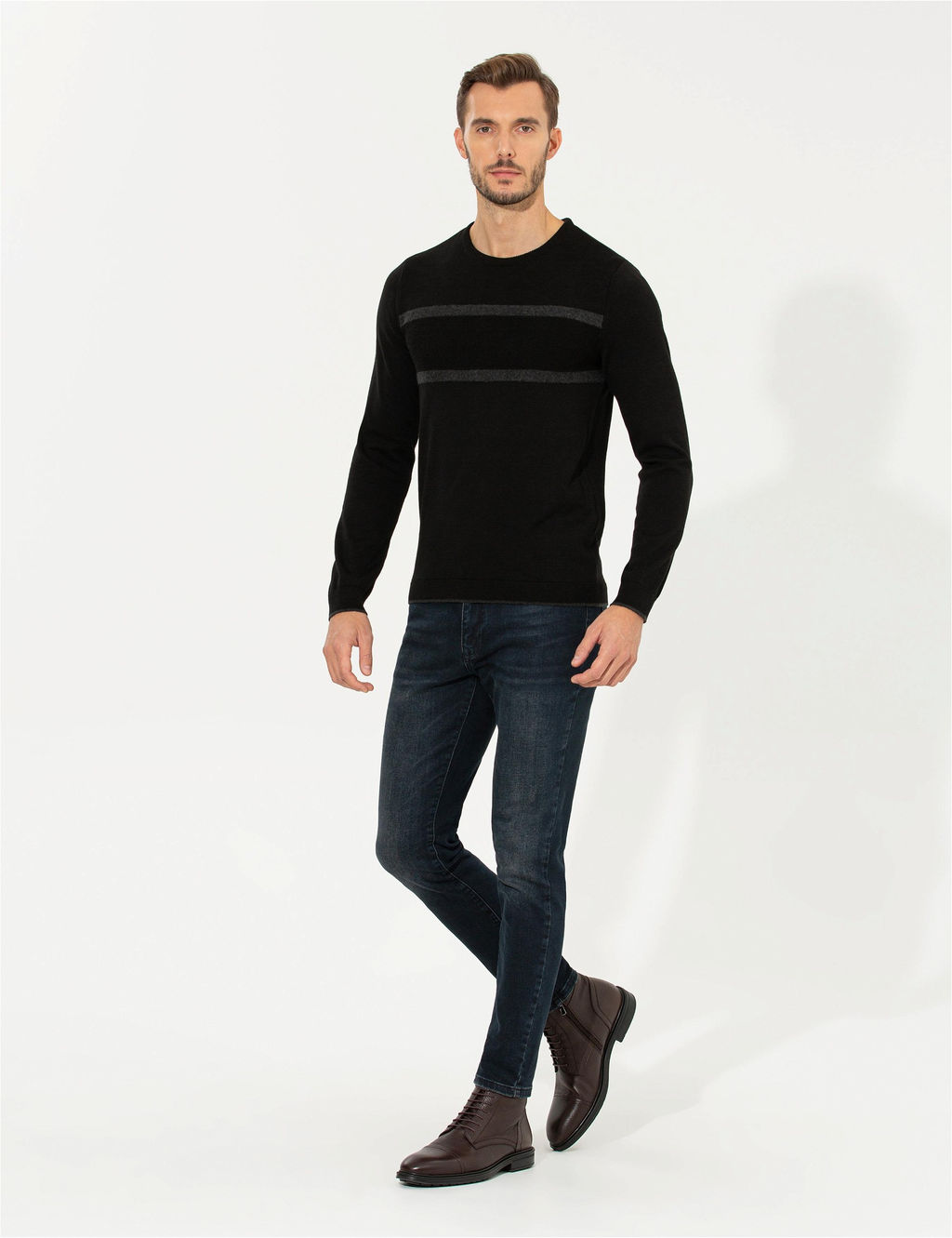 Siyah Slim Fit Bisiklet Yaka Triko Kazak - Pierre cardin фото 3