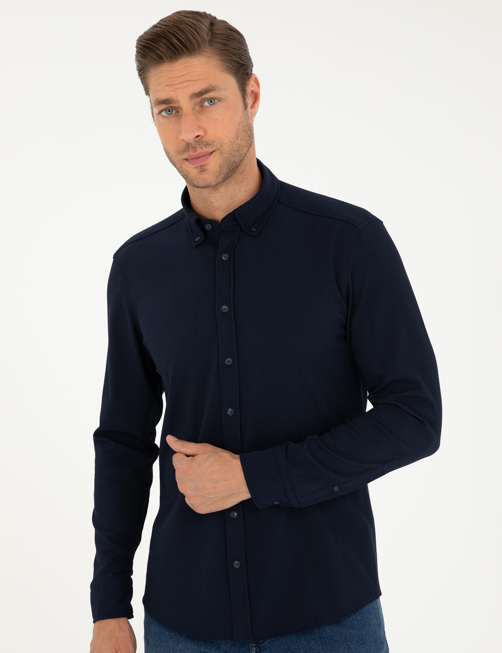Lacivert Slim Fit Uzun Kollu G_mlek - Pierre cardin фото 3