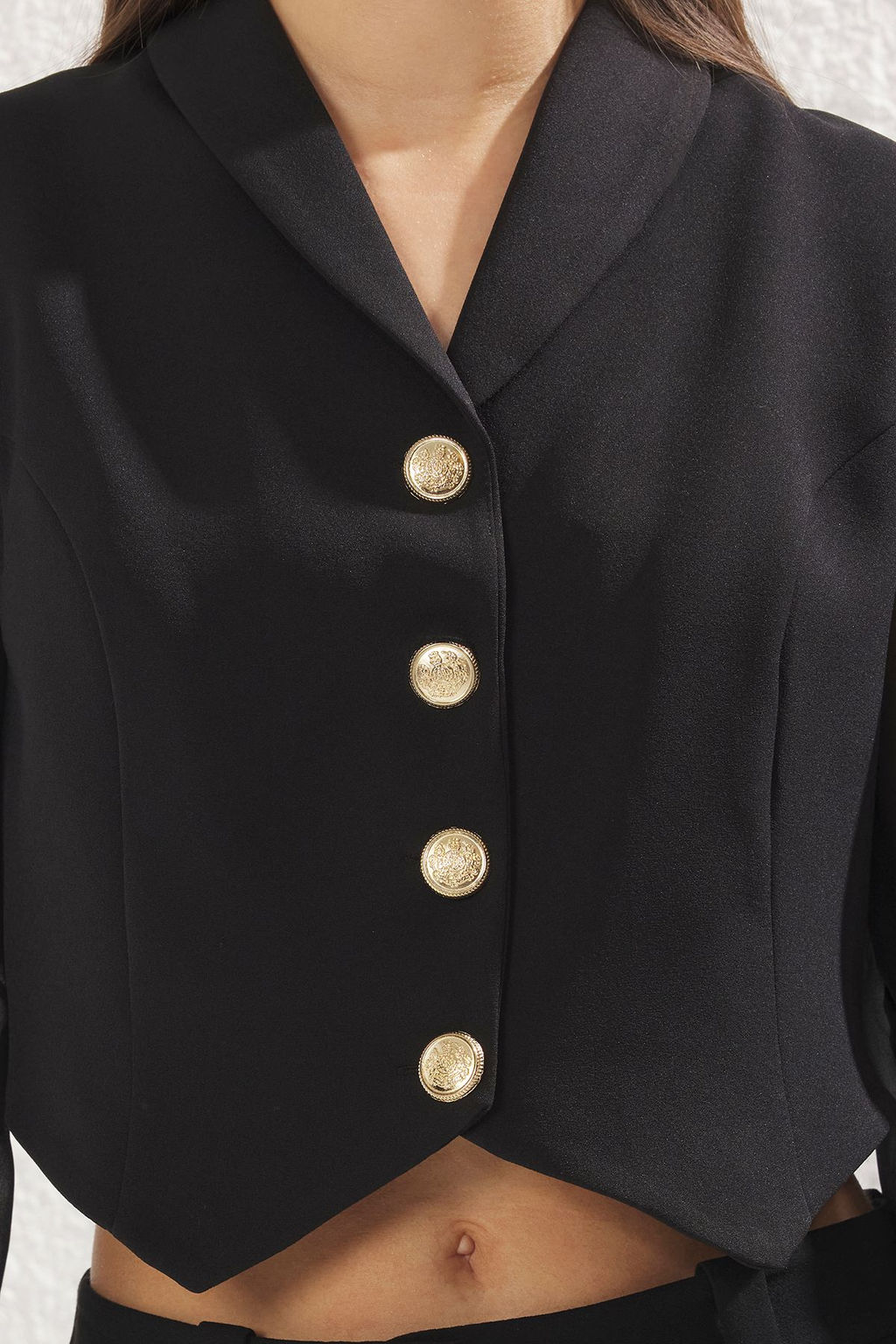 TRENDYOLMILLA Beyaz Metal Dugme Detayl? Kollar? Transparan Crop Dokuma Blazer Ceket TWOSS25BC00026 фото 9