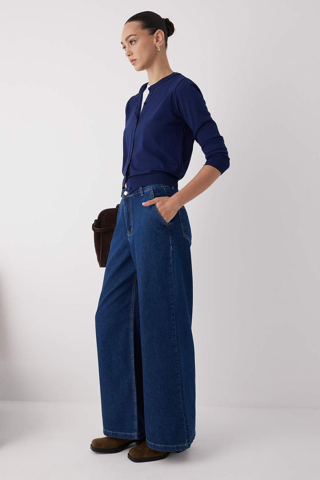 Trendyolmilla Wardrobe Essentials Mavi Yuksek Bel Wide Leg Palazzo Jeans TWOAW26JE00015 фото 3