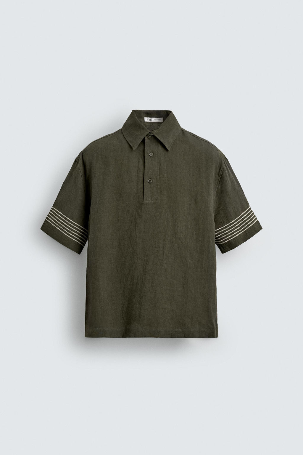 CAMISA POLO 100% LINO / Khaki oscuro