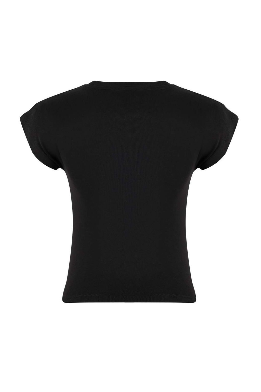 Siyah Fitted/Vucuda Oturan Ay Kol K?sa Kollu Pamuk Ribana Orme T-Shirt TWOSS26TS00020 - Trendyolmilla фото 2
