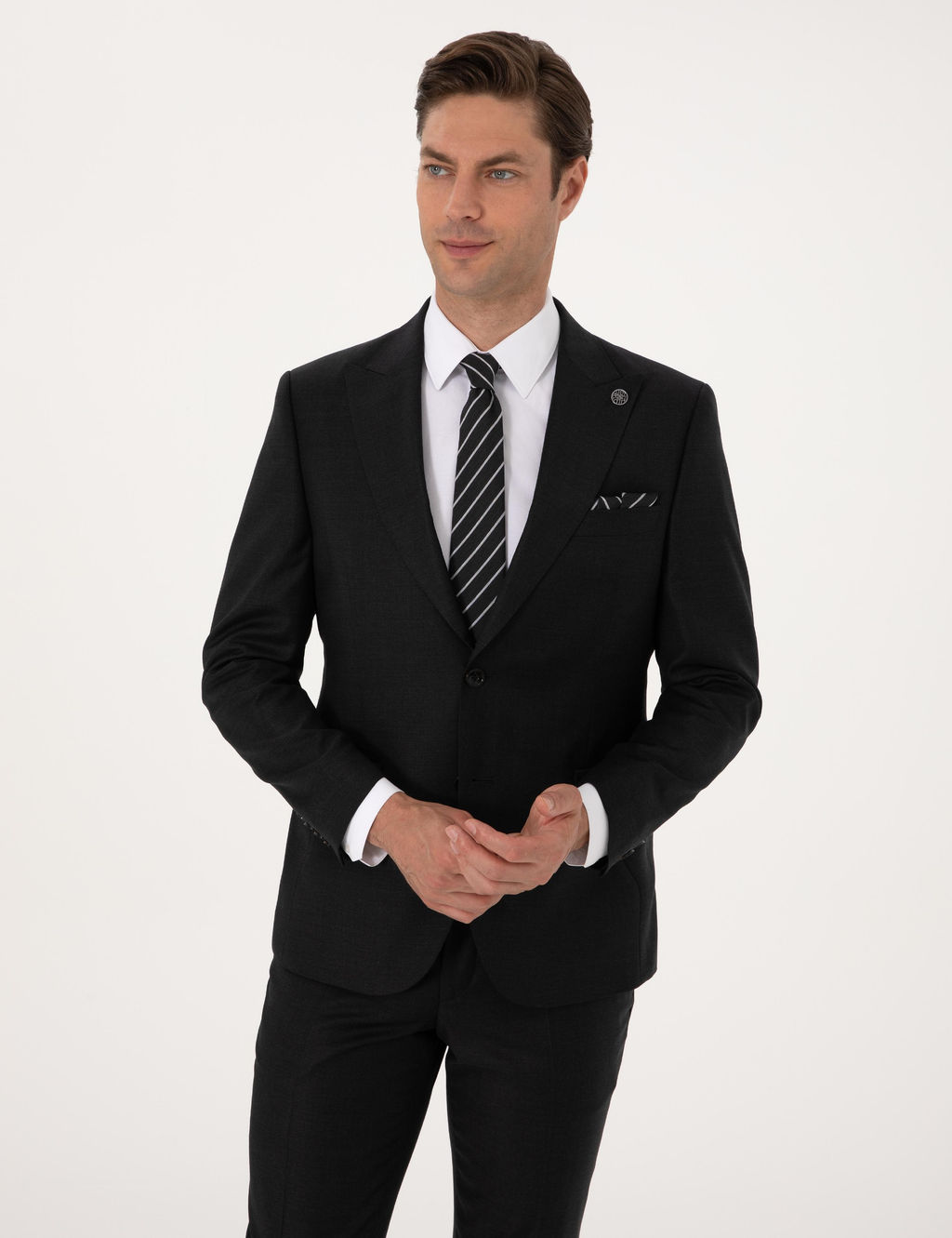 Antrasit Slim Fit Y_n Ka_mir Kar___ml_ Tak_m Elbise