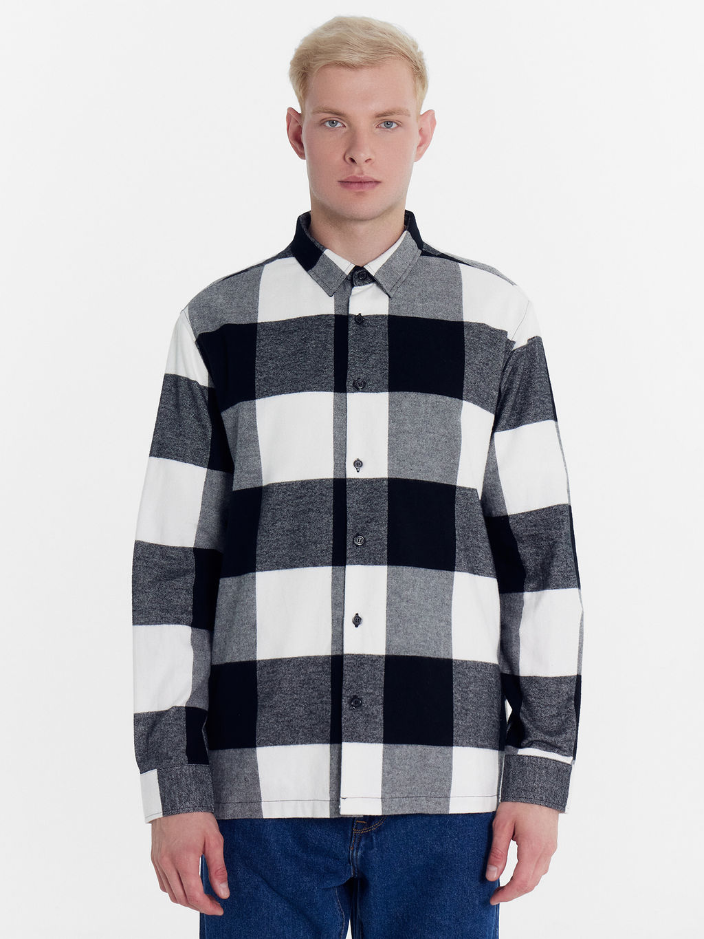 Рубашка мужская в черно-белую клетку черно -белая клетка 111908