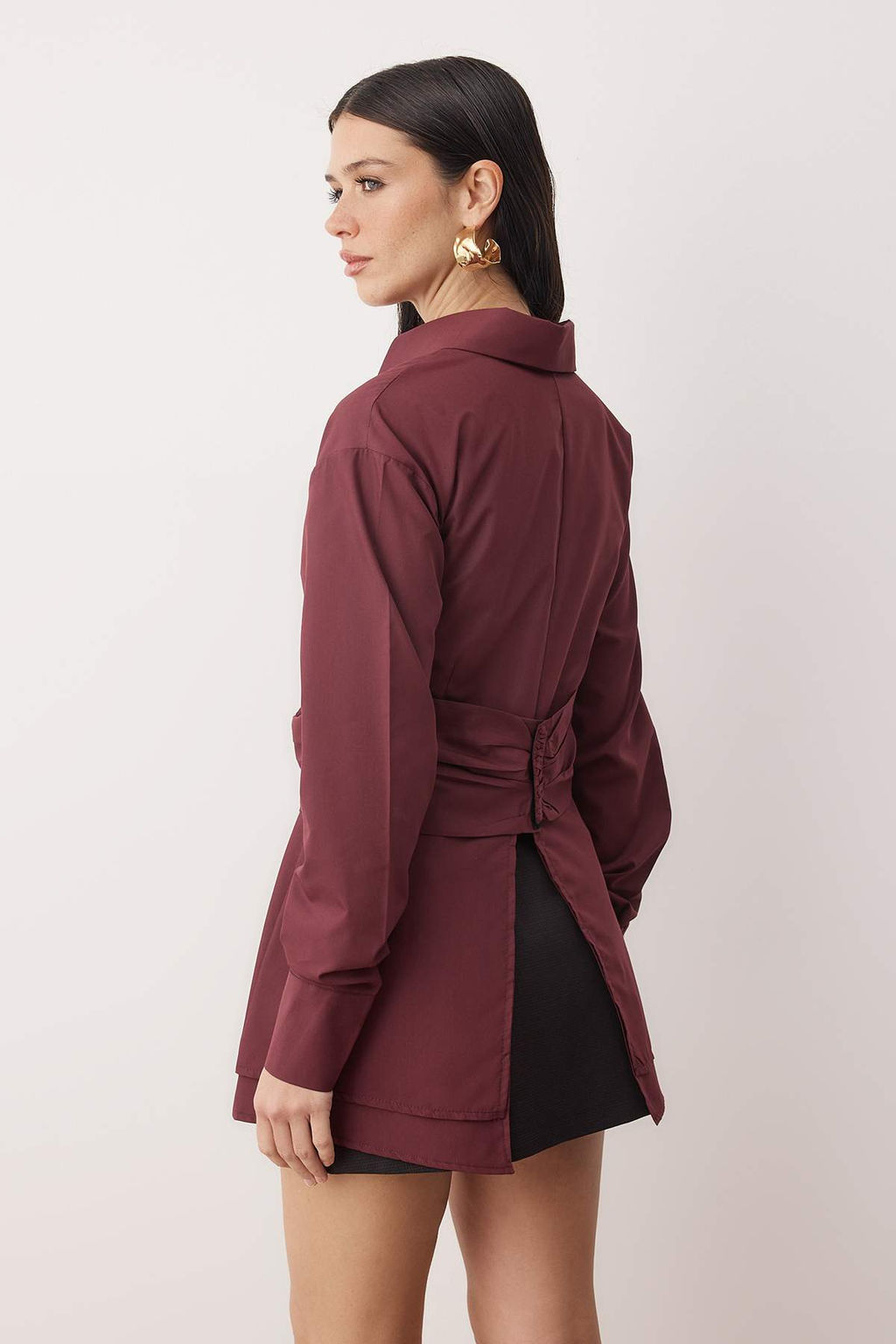 Bordo Bele Oturan Buzgu Detayl? S?k Y?lbas? Gomlek TPRAW26GO00002 - Trendyolmilla фото 4