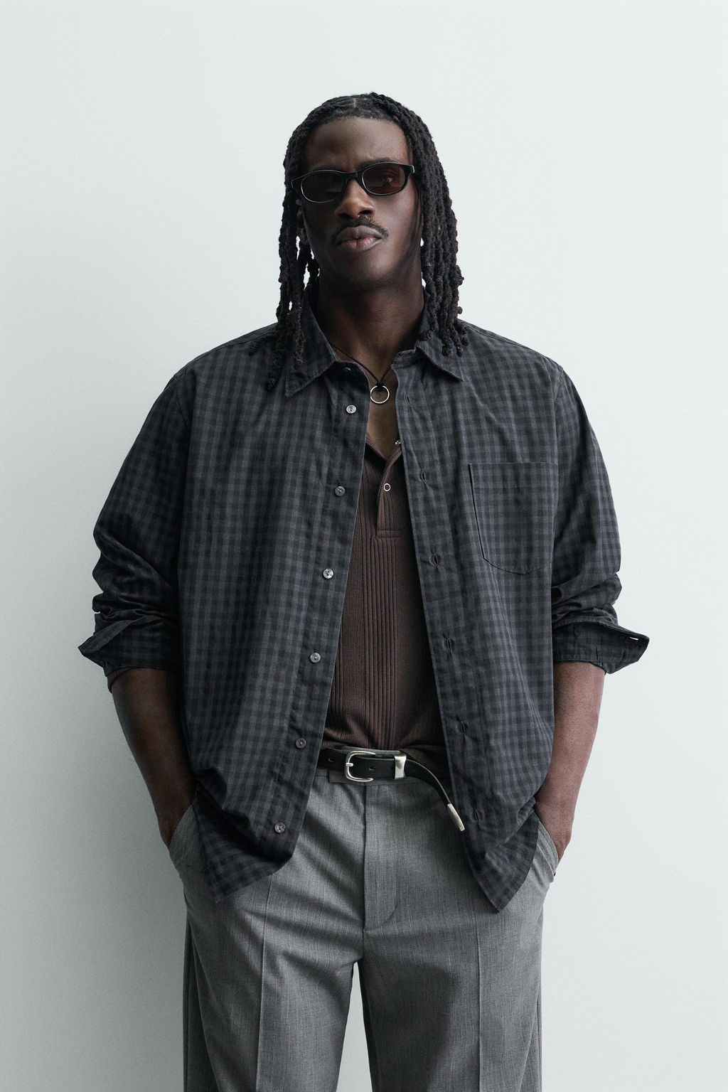 CAMISA RELAXED FIT CUADROS / Azul / Gris - Zara фото 2