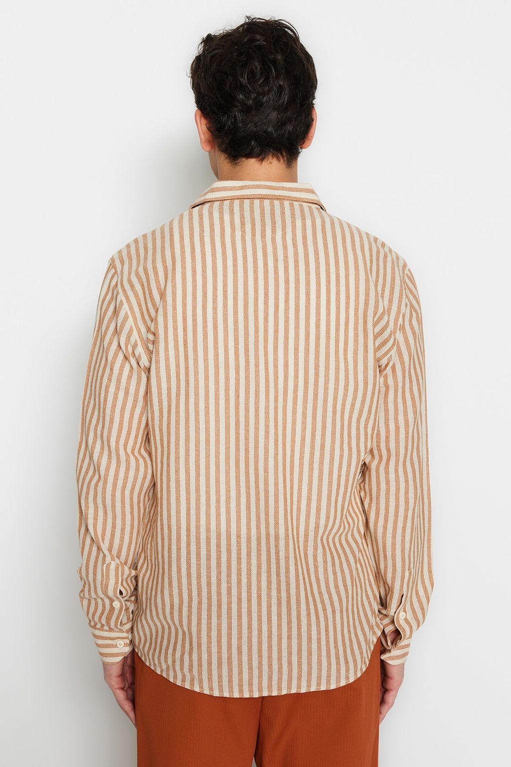 TRENDYOL MAN Premium Lacivert Regular Fit Cizgili Dokulu Keten Gorunumlu Gomlek TMNSS23GO00062 - Trendyolmilla фото 5