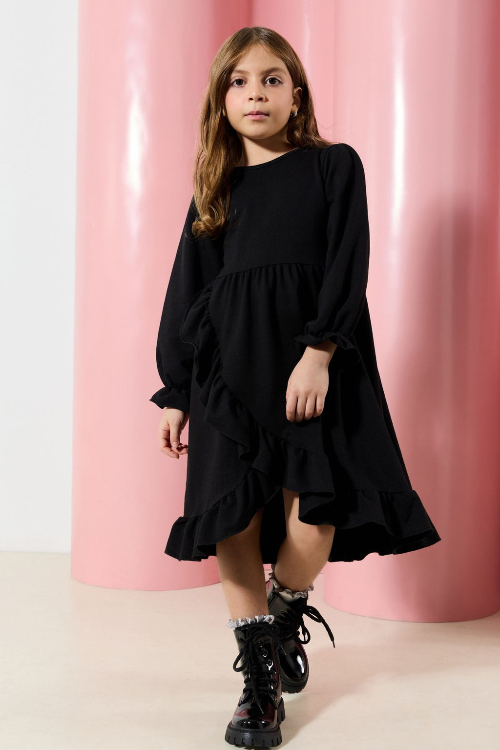 Siyah K?z Cocuk Regular Duz Pamuklu Orme Elbise TKDAW25EL00016 - Trendyolmilla фото 2