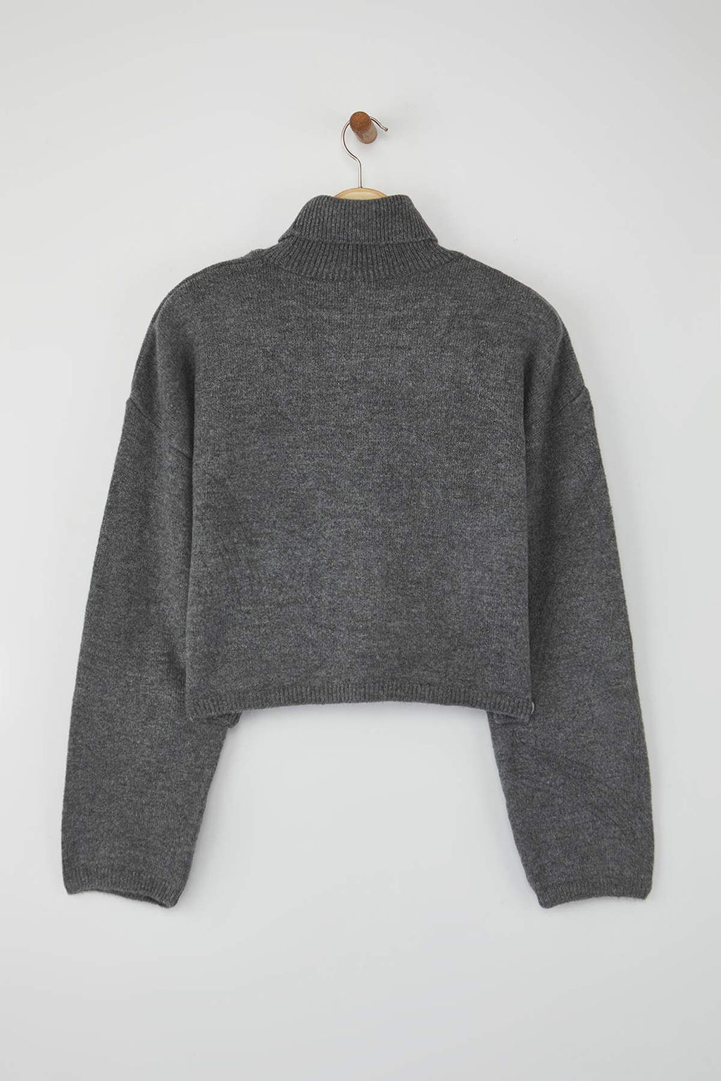 Kahverengi Wardrobe Essentials Genis Kal?p Yumusak Dokulu Crop/K?sa Triko Kazak TWOAW26KZ00113 - Trendyolmilla фото 12