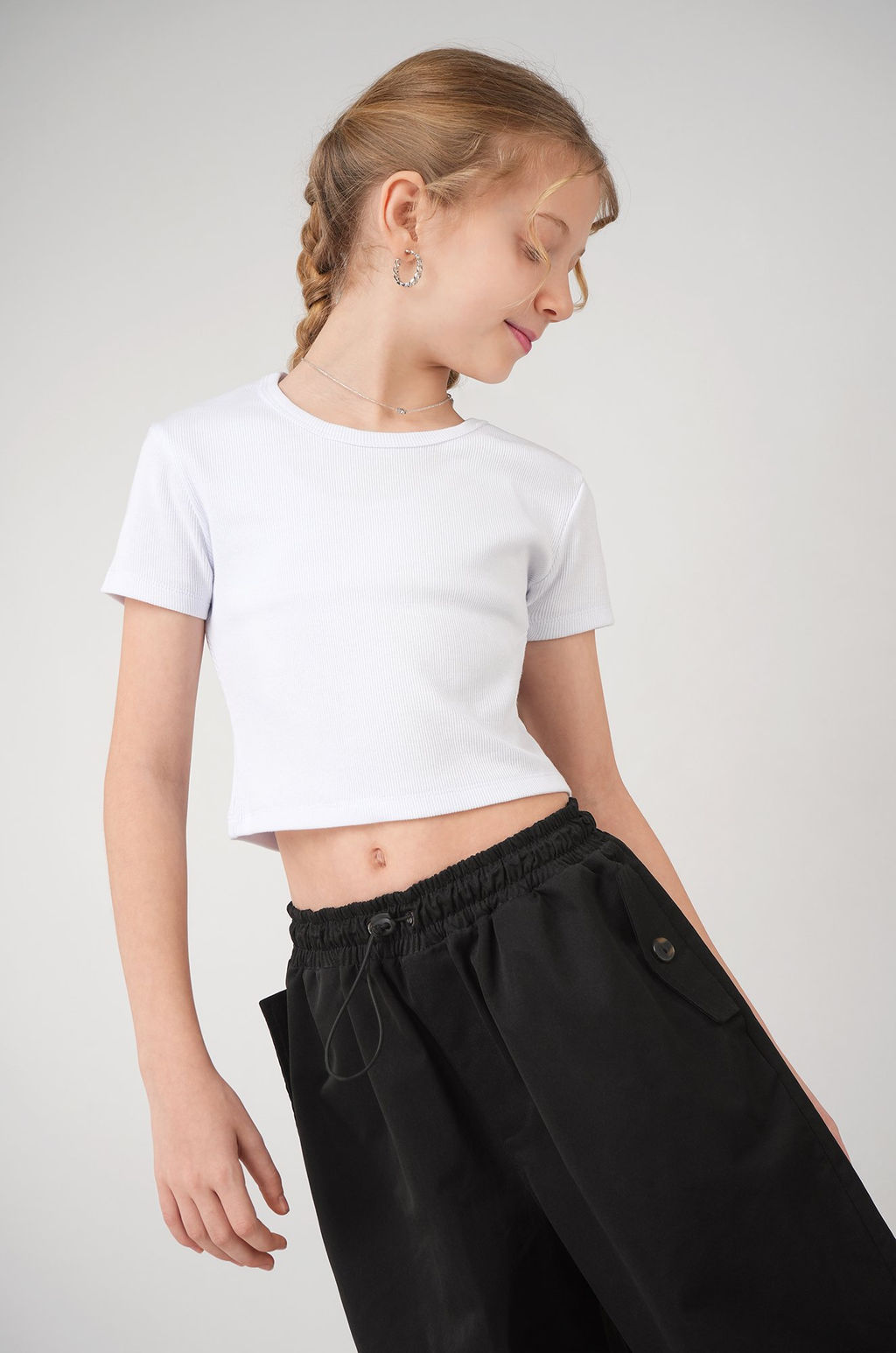 Укороченная футболка в рубчик для девочки Happyfox фото 40