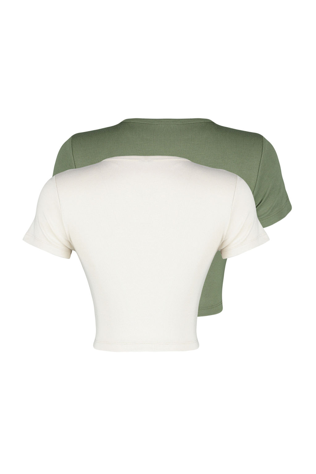 Premium Haki-Ac?k Tas 2li Paket Crop Viskoz/Yumusak Kumas Esnek Orme Bluz TWOSS23BZ00108