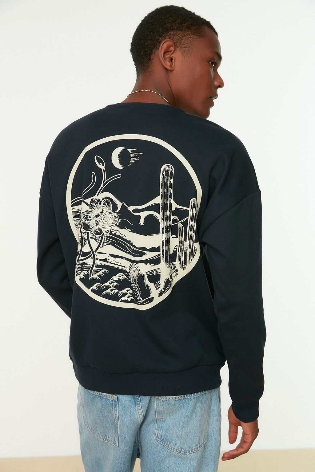 TRENDYOL MAN Lacivert Oversize/Genis Kesim S?rt Bask?l? Ici Polar/S?cak Tutan Pamuk Sweatshirt TMNAW22SW0796 - Trendyolmilla фото 9