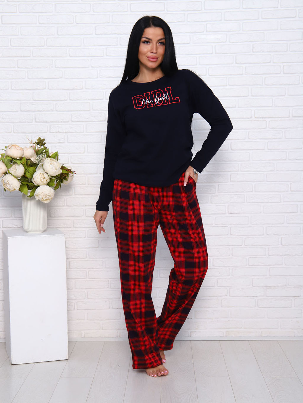 Костюм с брюками, принт, темно-синий (957-1)