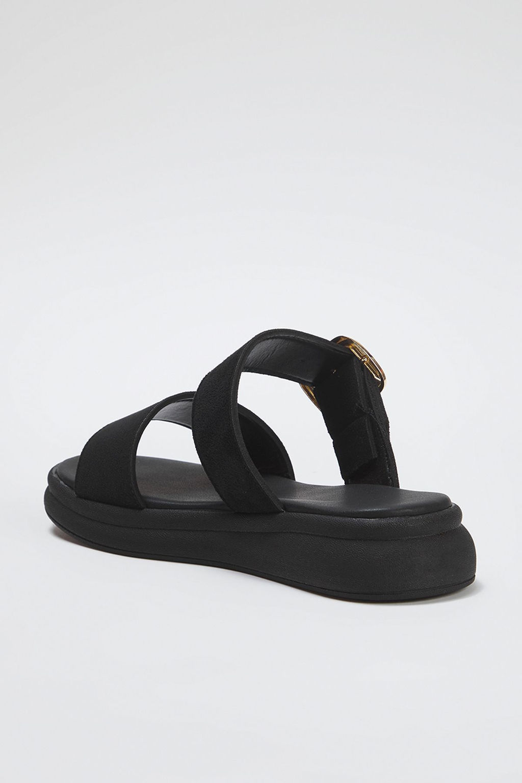 Trendyol Shoes Siyah Suet Gold Tokal? Duz Kad?n Terlik TAKSS25TE00006 - Trendyolmilla фото 7