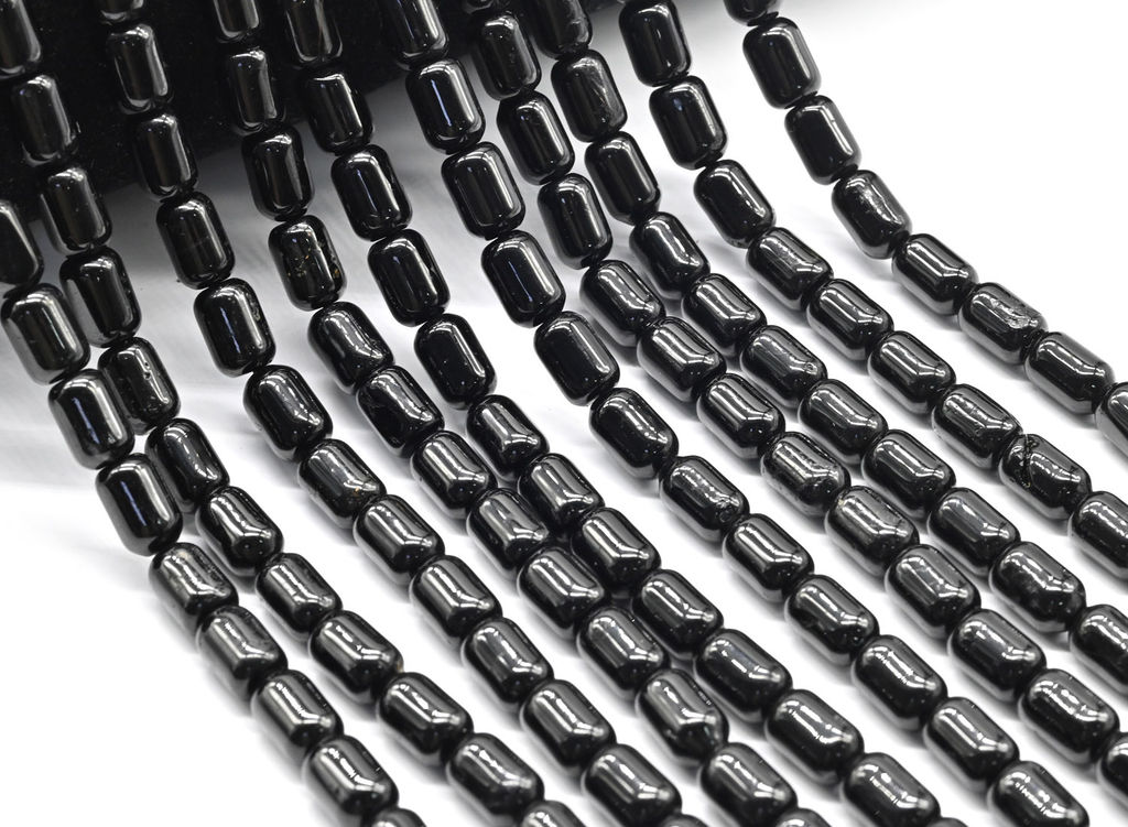 Бусины из турмалина шерл бочонок 6*9мм, 39см, 43 бусины Радуга камня