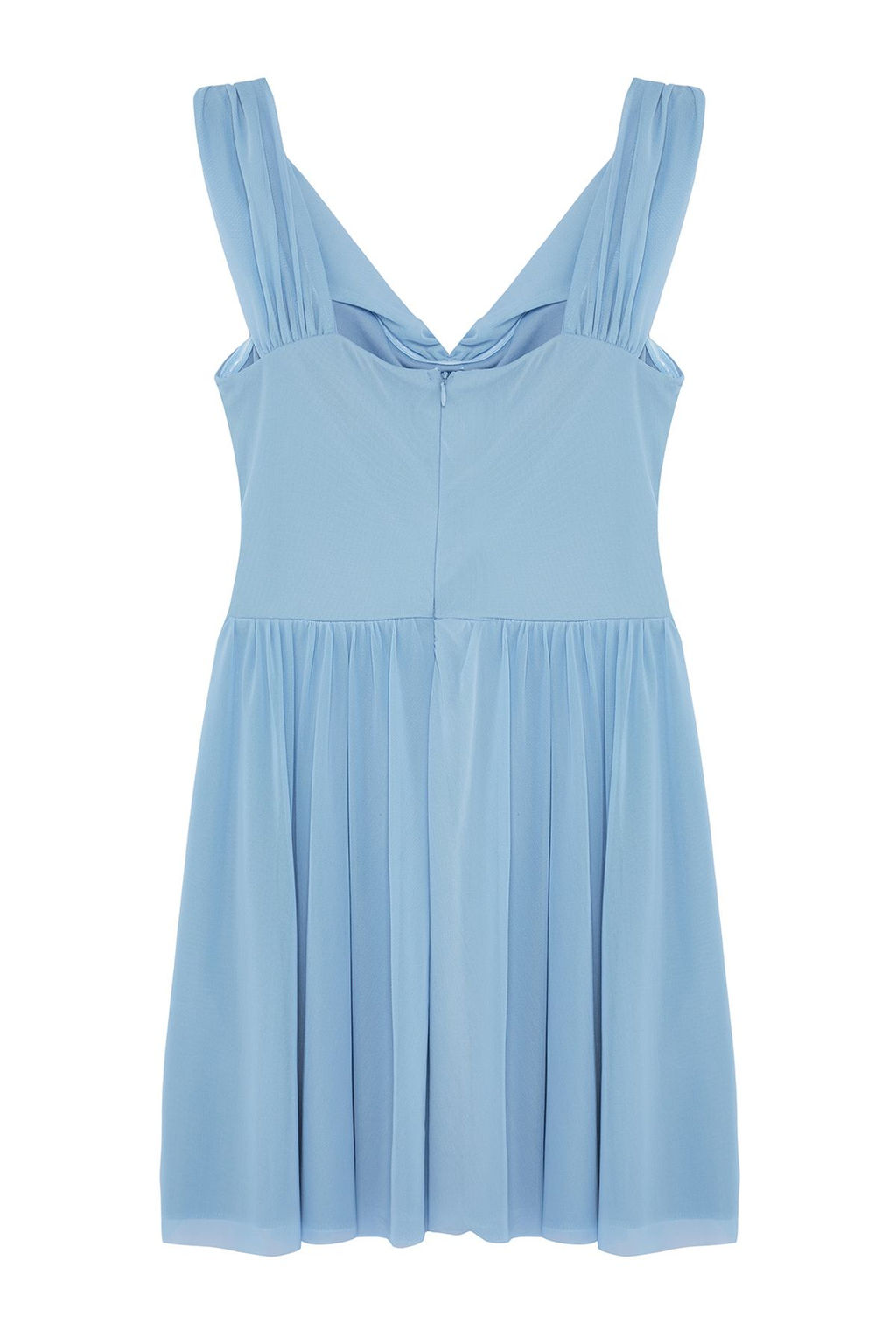 Ac?k Mavi A-Kesim Carmen Yaka Dokuma K?sa Elbise TPRSS24EL00184