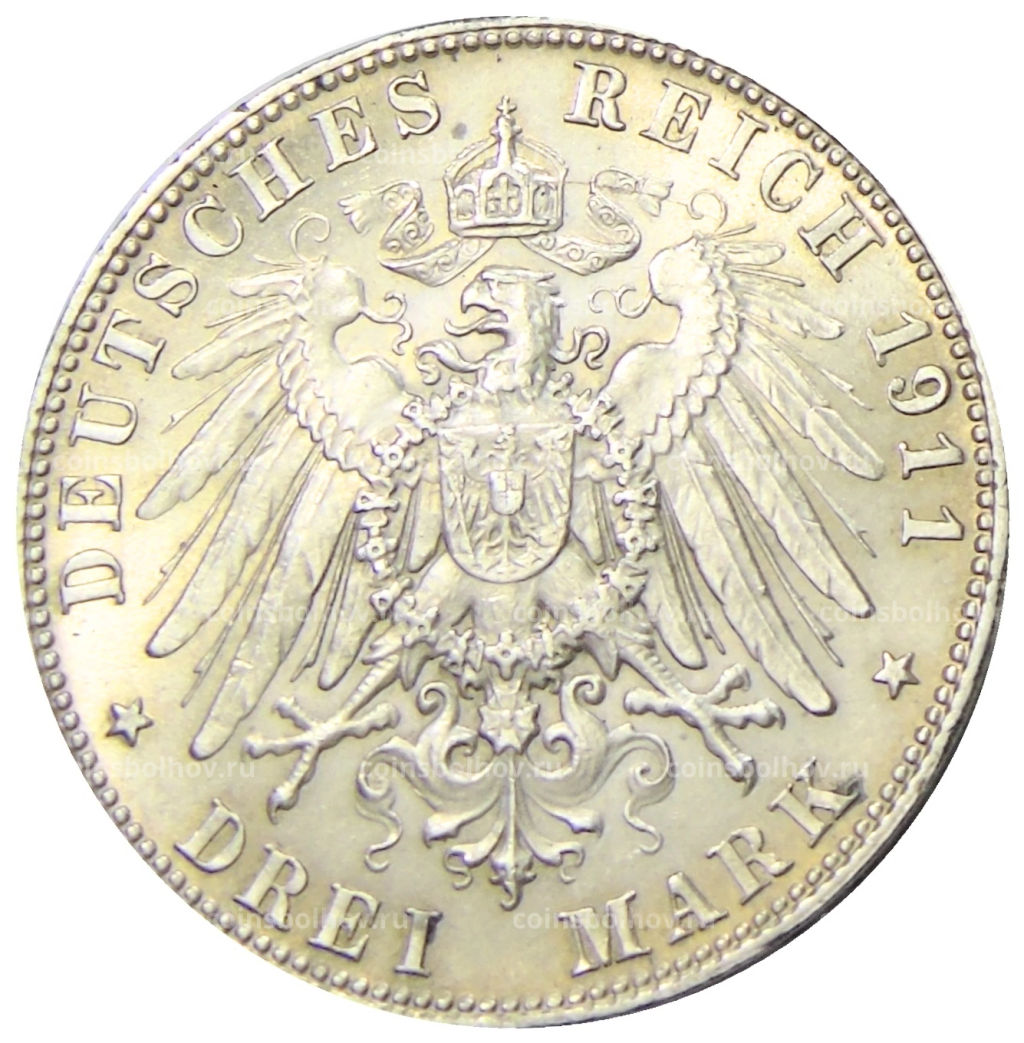 3 марки 1911 года D Германия (Бавария) 90 лет со дня рождения Луитпольда Баварского