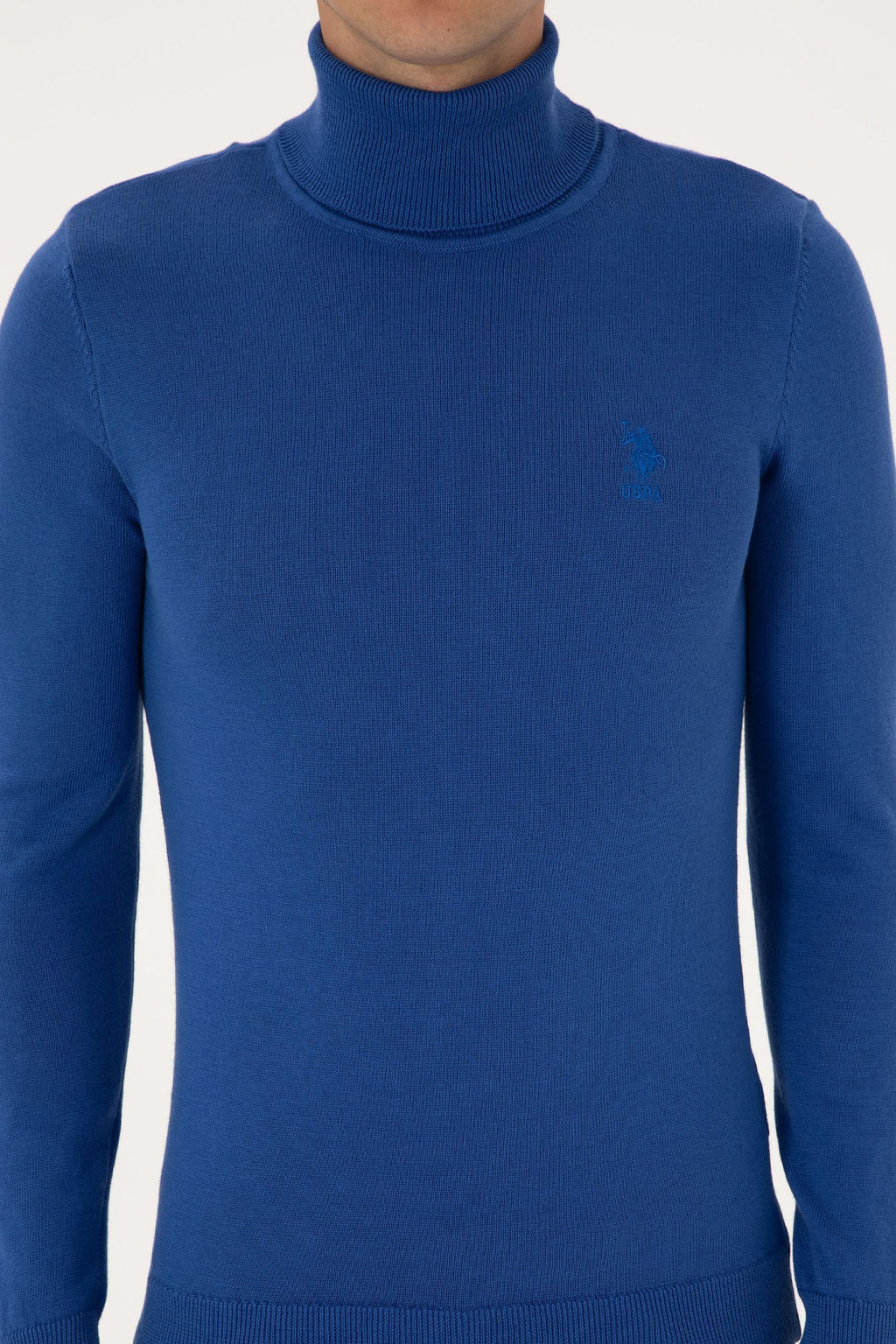Erkek Slim Fit Bo_azl_ Yaka Saks Basic Kazak - U.s. polo assn фото 6