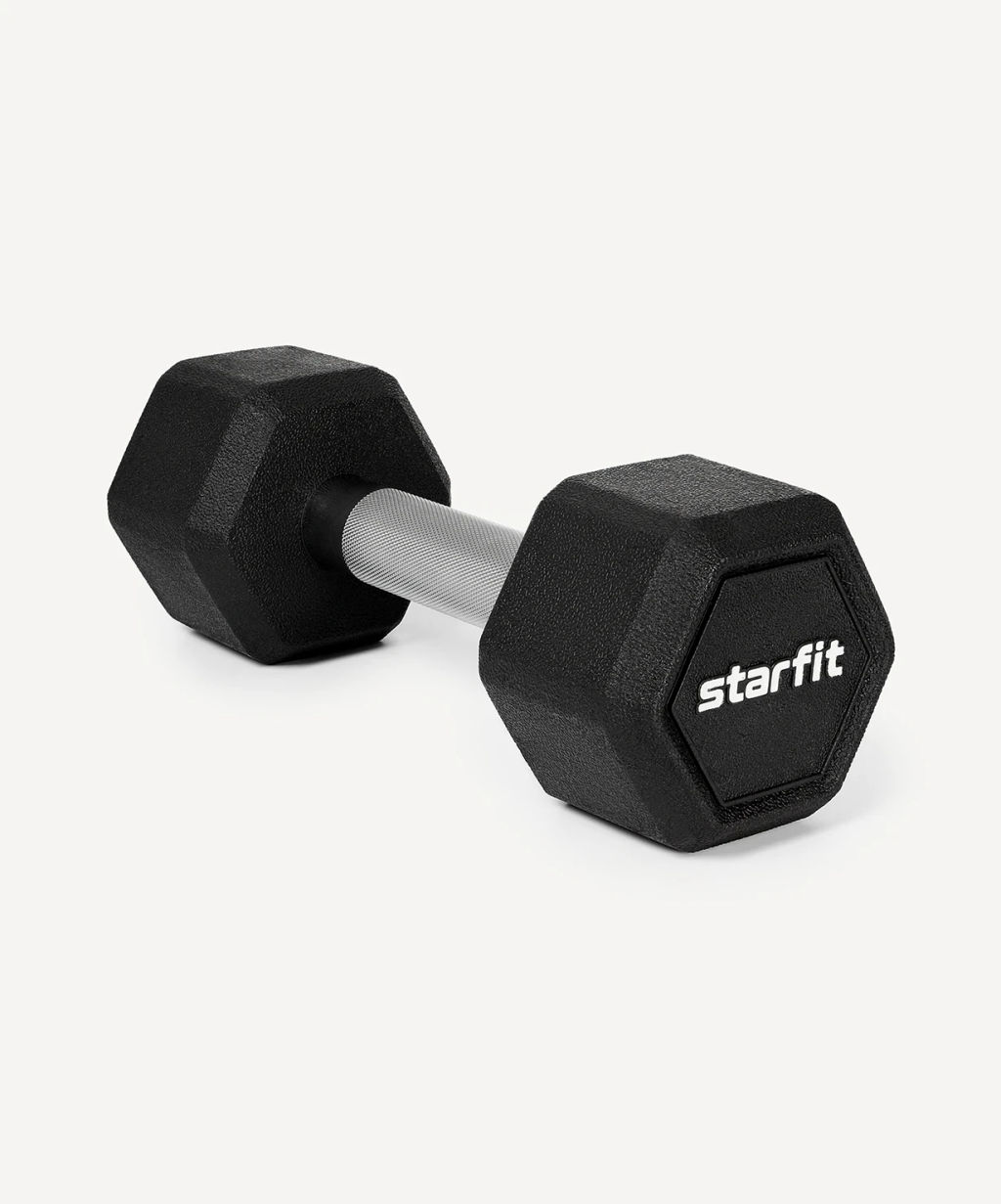 Гантель гексагональная STARFIT DB-301PRO 6 кг, обрезиненная, черный  фото 2