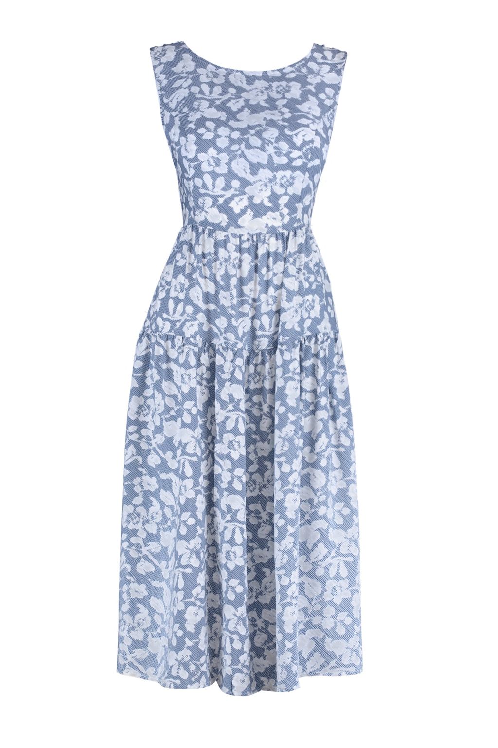 TRENDYOLMILLA Mavi Skater/Belden Ac?lan S?rt Detayl? Cicek Desenli Midi Dokuma Elbise TWOSS21EL0709  фото 21