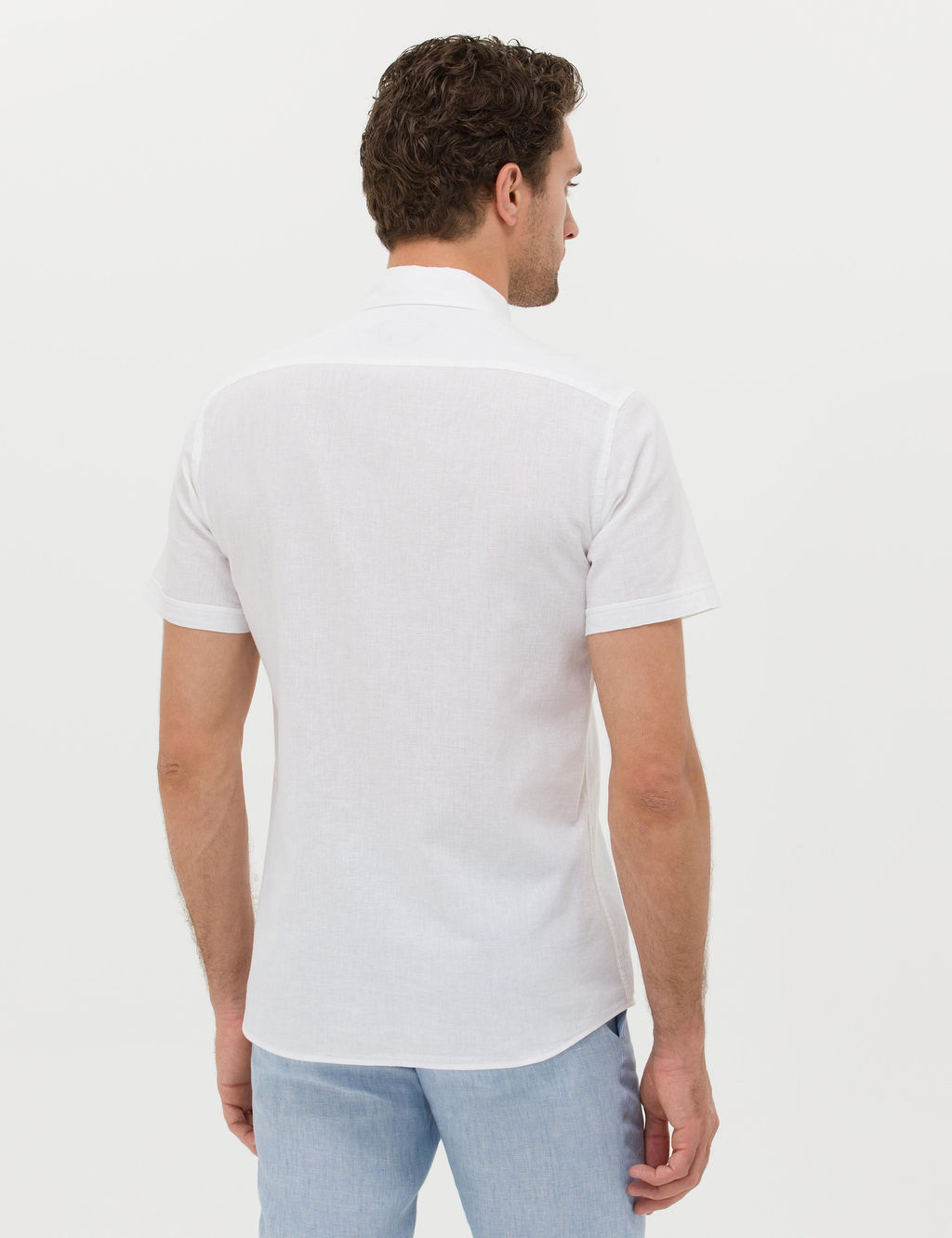 Beyaz Slim Fit Keten Kar___ml_ K_sakol G_mlek