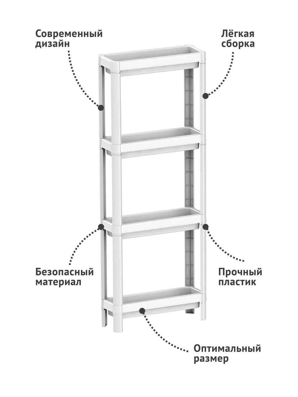 Этажерка 4-х секц узкая Kleo 398х127х1000мм белый