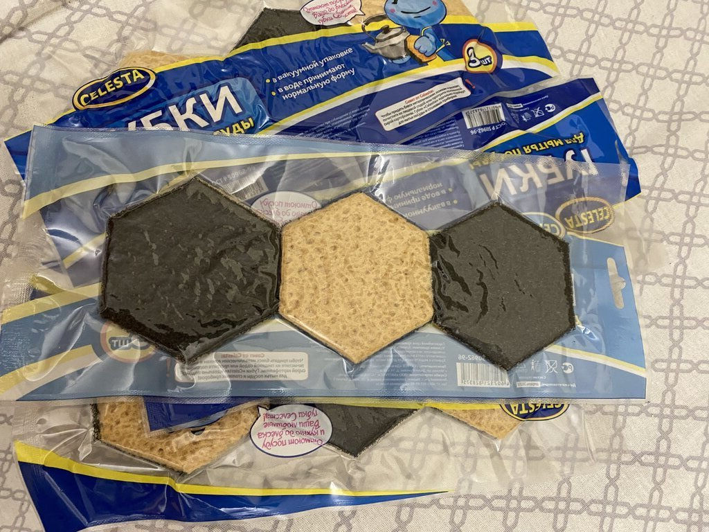 за 2 упаковки CELESTA Губки для мытья посуды в вакуумной упаковке, 6шт  фото 8