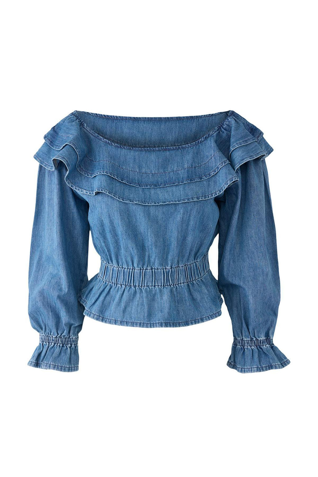 Mavi F?rf?r Detayl? Carmen Yaka Denim Bluz TWOAW26BZ00049