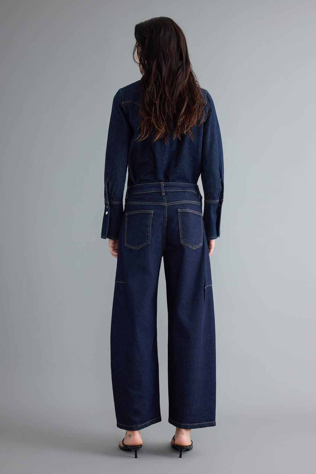 Koyu Mavi D_K_ML_ Diki_ Detayl_ Y_ksek Bel Baggy Jeans TWOAW27JE00030 - Trendyolmilla фото 6