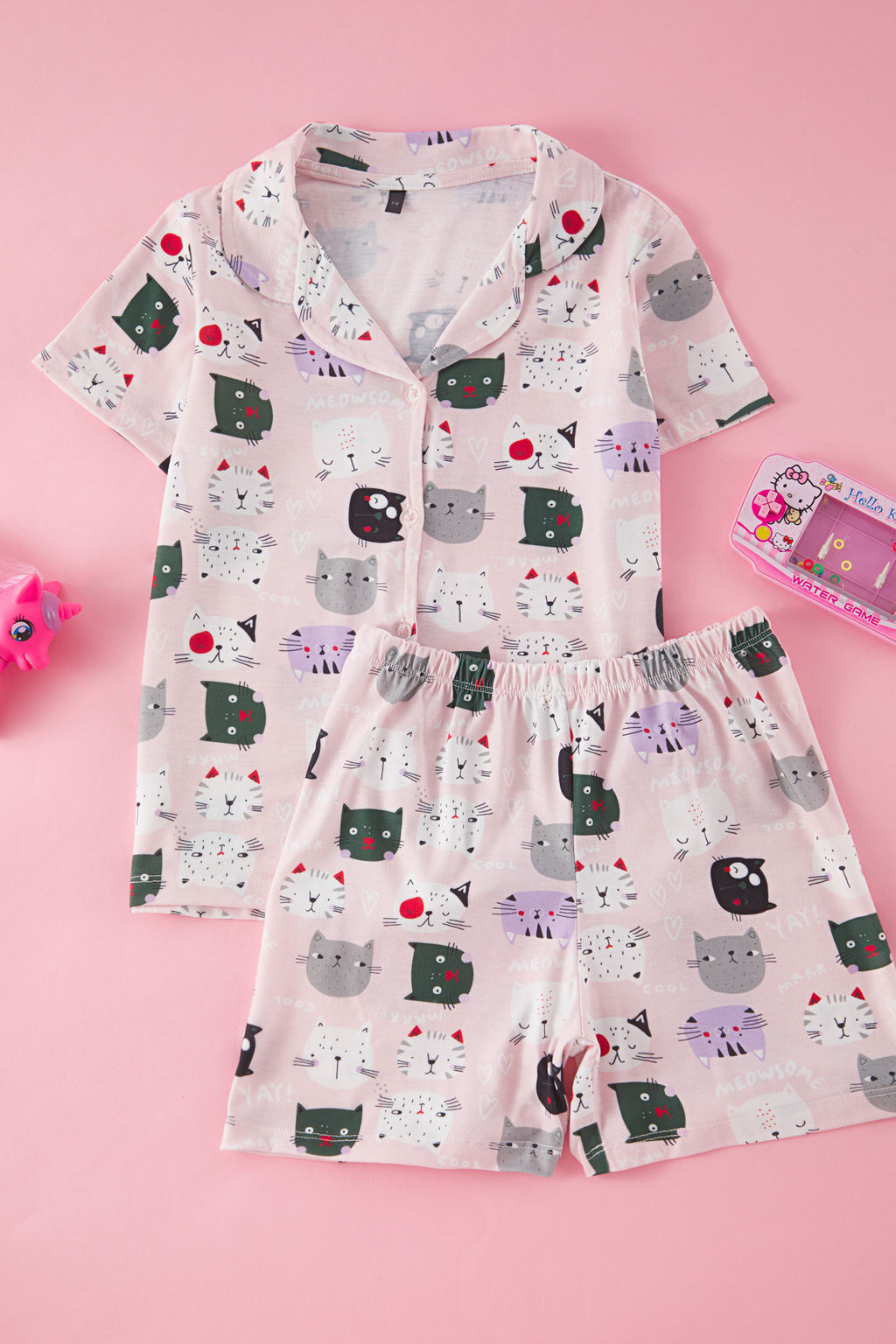 Pembe K?z Cocuk Ay?c?k Bask?l? Gomlek Yaka Cizgili Orme Alt Ust Pijama Tak?m? TKDSS25PT00005 - Trendyolmilla фото 4