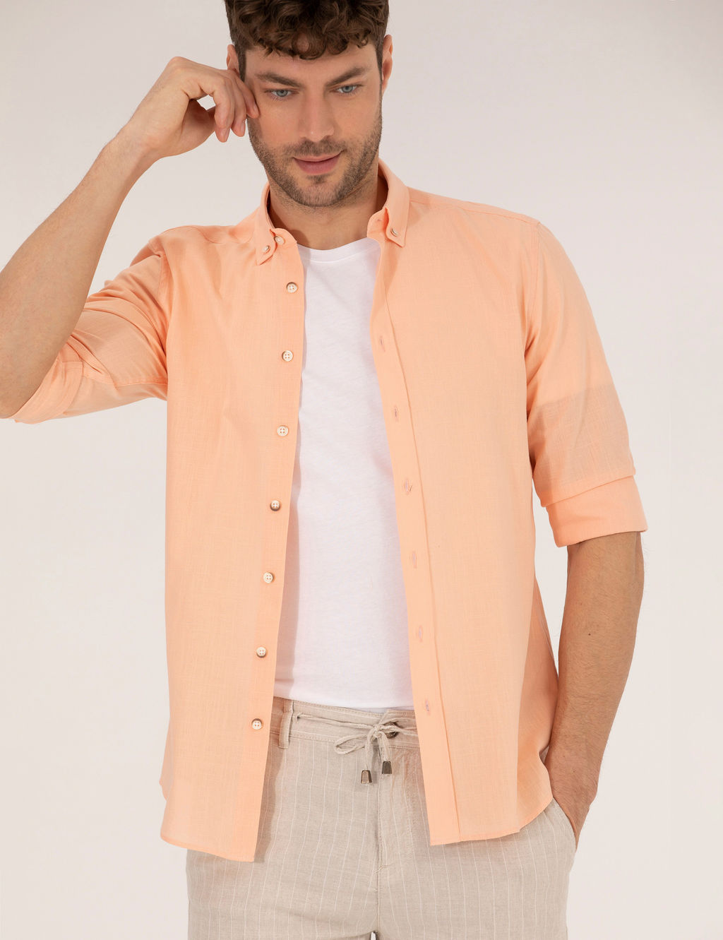 Turuncu Slim Fit Uzun Kollu G_mlek