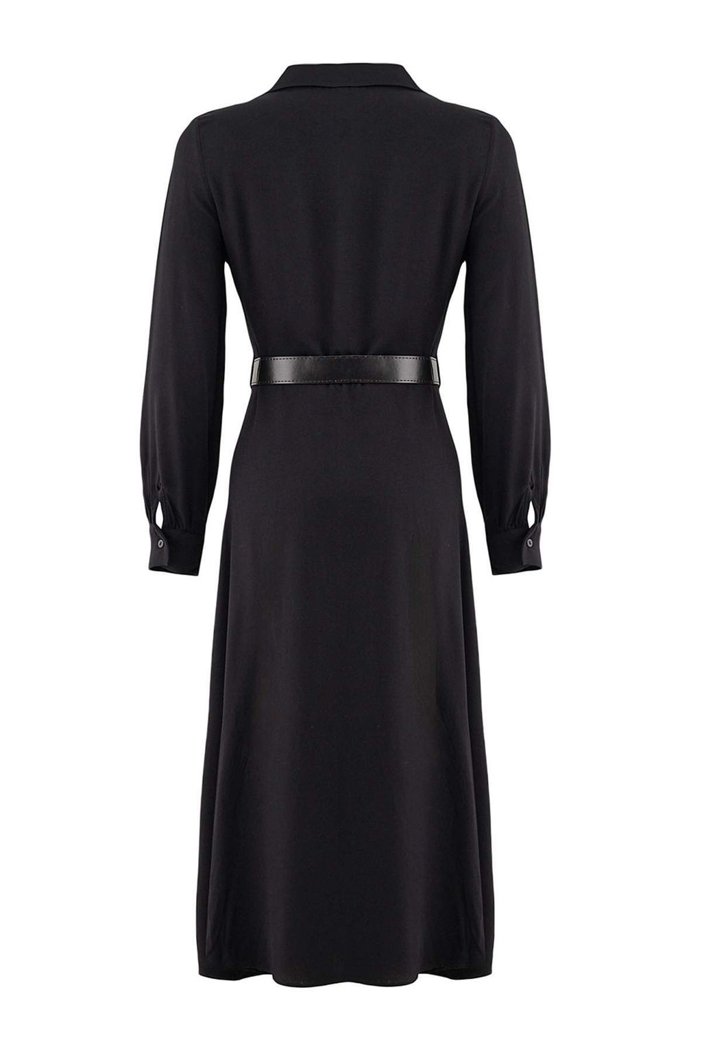 TRENDYOLMILLA Siyah Kemerli Midi Dokuma Gomlek Elbise TWOAW21EL1428  фото 19