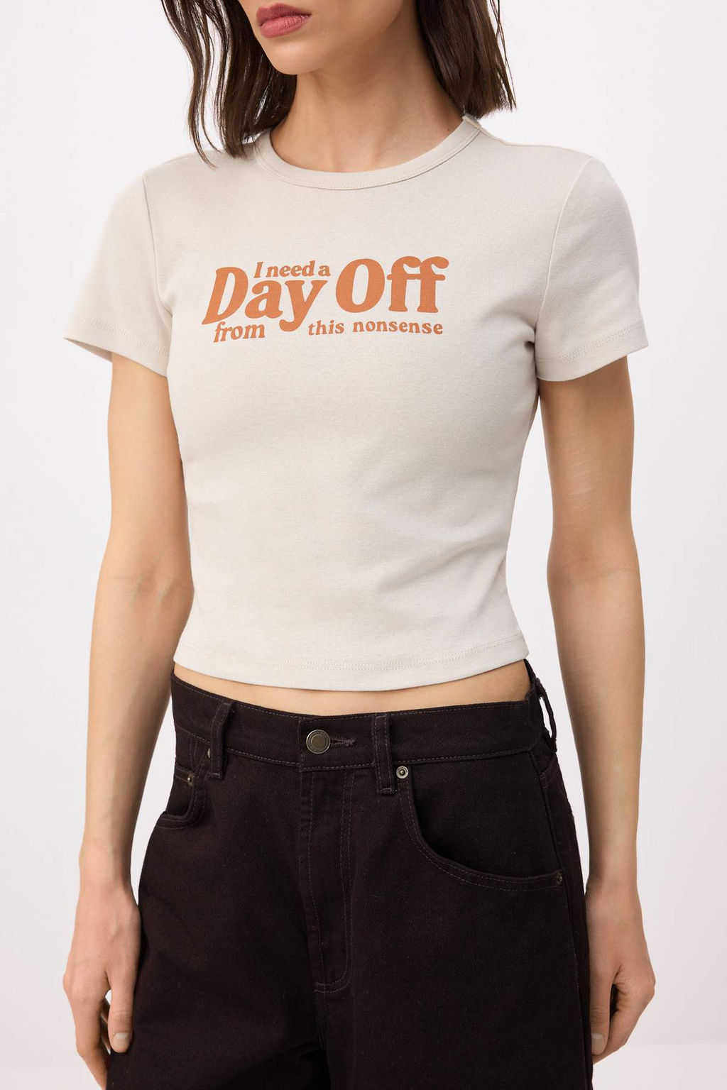 Tas Bask?l? Fitted/Vucuda Oturan K?sa Kollu Pamuk Ribana Orme T-Shirt TWOSS26TS00127 - Trendyolmilla фото 3