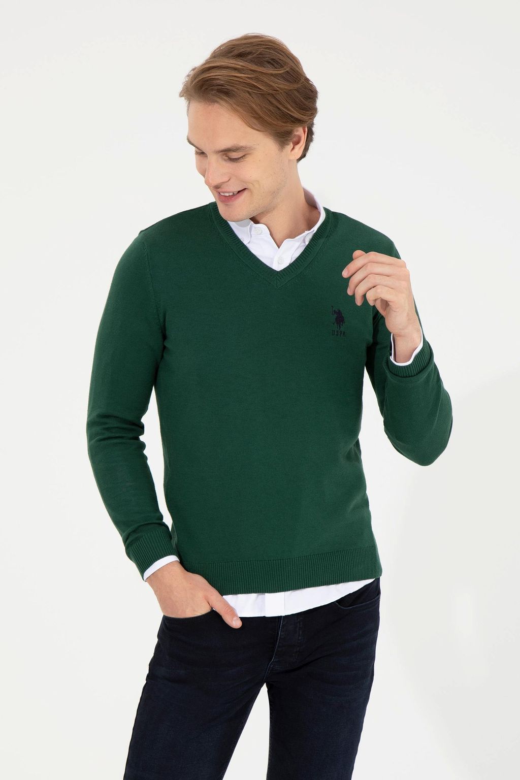 Мужской зеленый трикотажный свитер Basic - U.s. polo assn фото 3