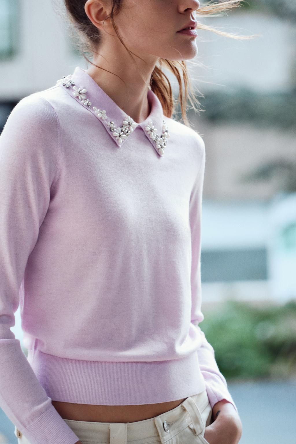KNIT POLO NECK JUMPER WITH FAUX PEARLS - Zara фото 2