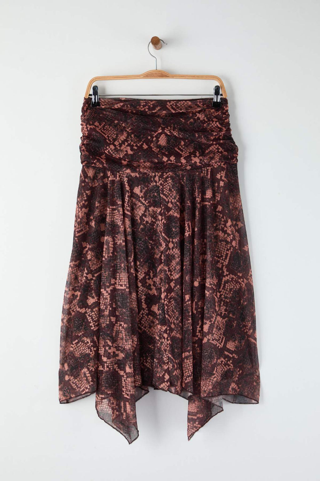 Bordo Boho Bask?l? Skater Asimetrik Etek Ucu Detayl? Esnek Orme Etek TWOAW26ET00037