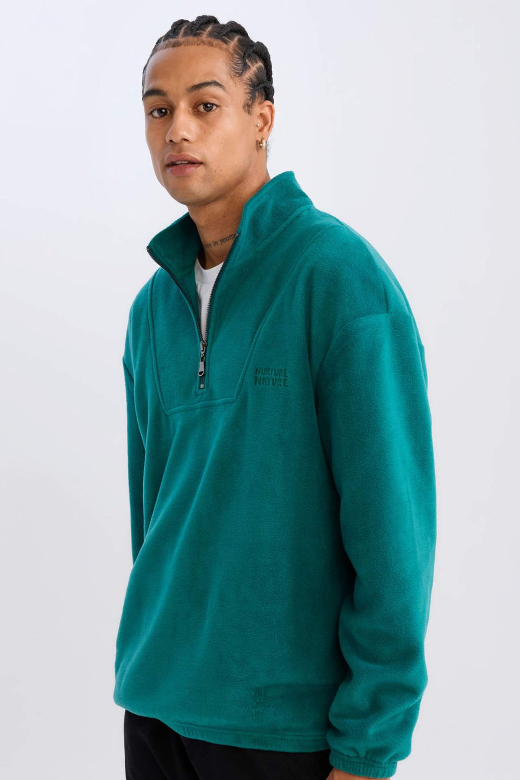 Comfort Regular Fit Rahat Kal?p Dik Yaka Bask?l? Polar Sweatshirt - Defacto фото 2
