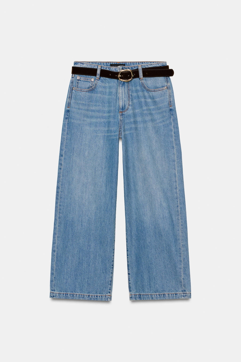 Z.08 BELTED WIDE-LEG CROPPED JEANS - Zara фото 6