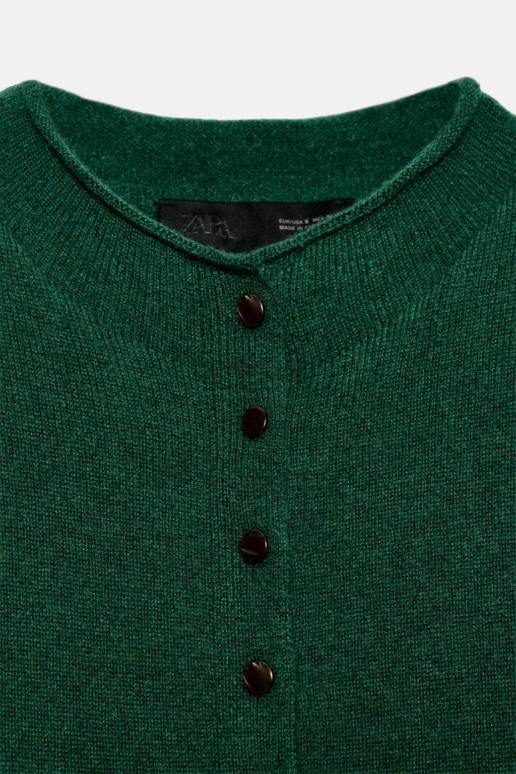 CHAQUETA 100% CASHMERE CUELLO PERKINS / Verde - Zara фото 7