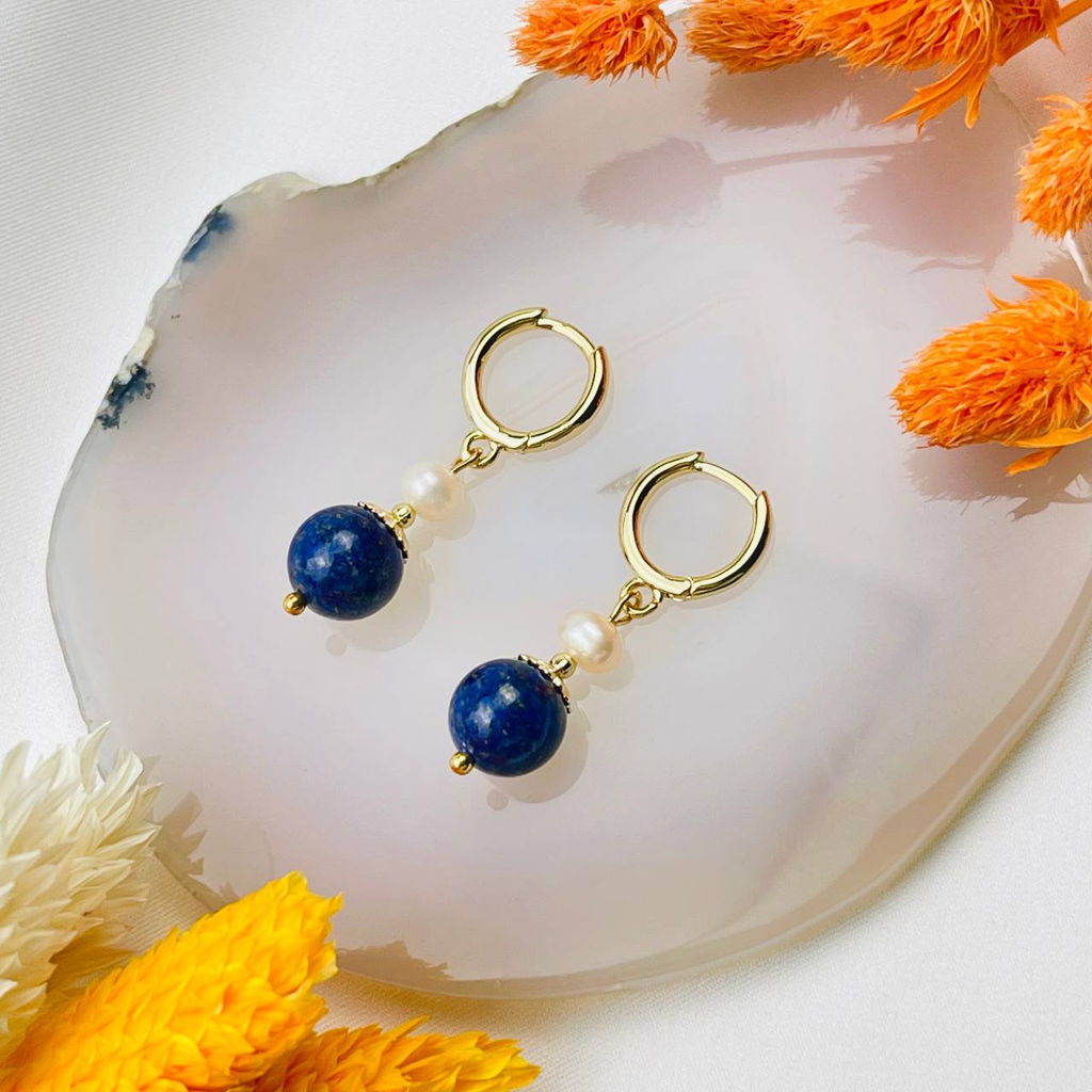Серьги двойные из Лазурита и Жемчуга