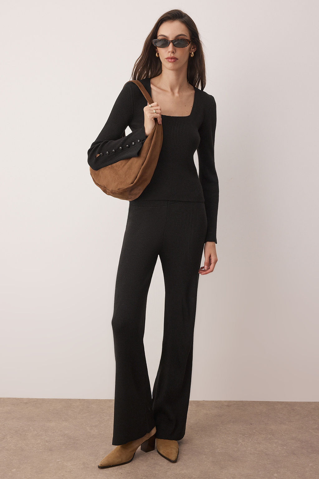 Kahverengi Kare Yaka Vucudu Saran Triko Alt - Ust Tak?m TWOAW26AU00054 - Trendyolmilla фото 6