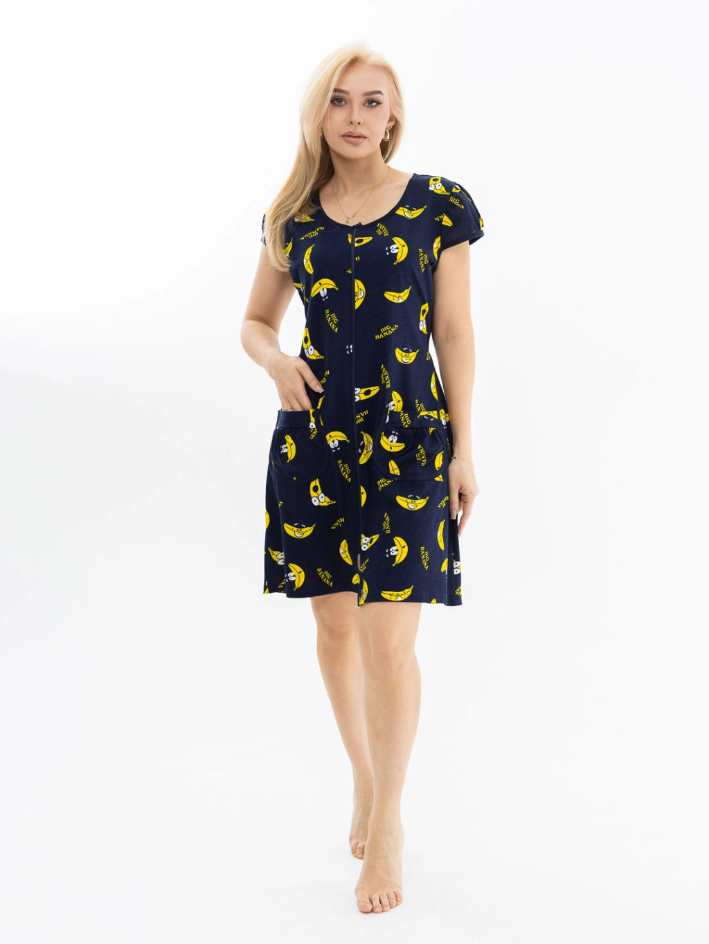 Халат женский, цвет темно-синий желтый