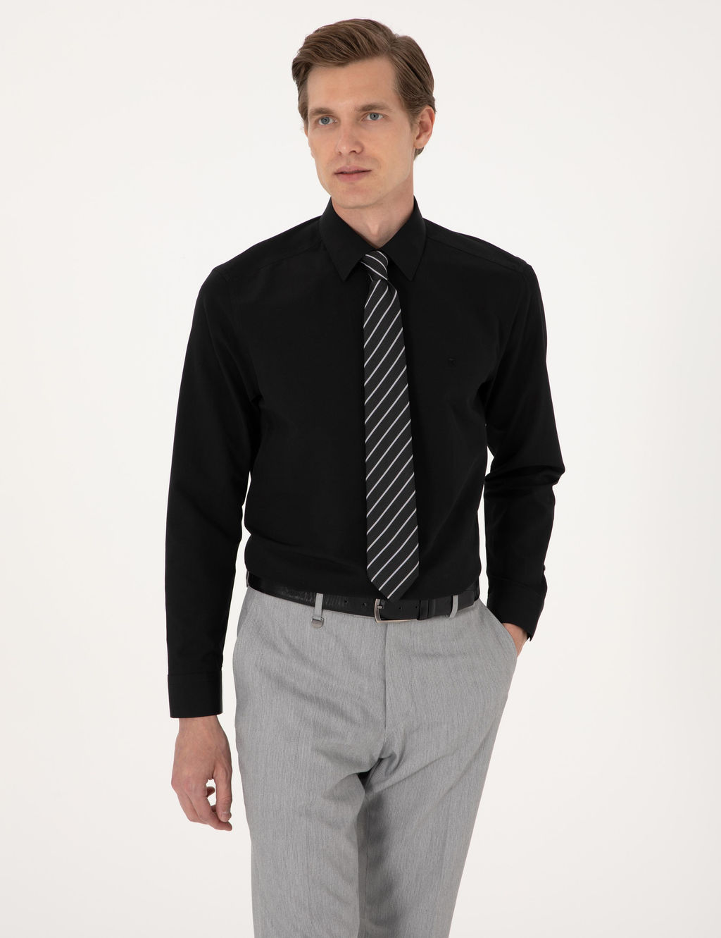 Siyah Slim Fit Uzun Kollu Basic G_mlek