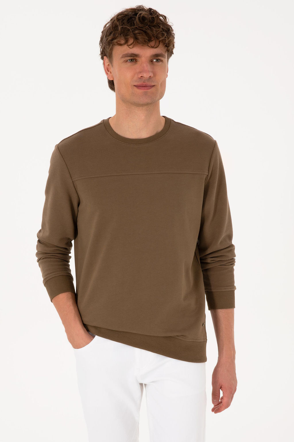 Erkek Bisiklet Yaka Regular Fit Haki Sweatshirt - U.s. polo assn фото 3