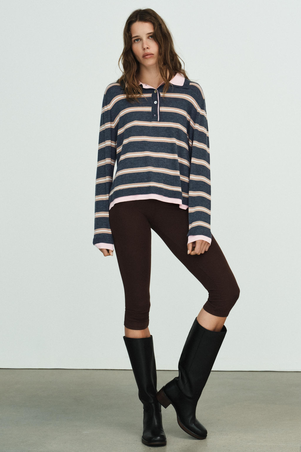 STRIPED COMBINED KNIT POLO SHIRT - Zara фото 14