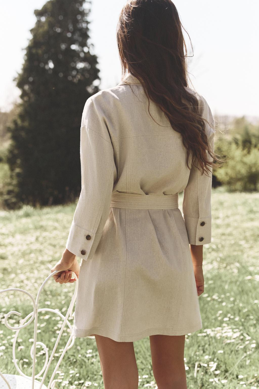 BELTED LINEN MINI DRESS