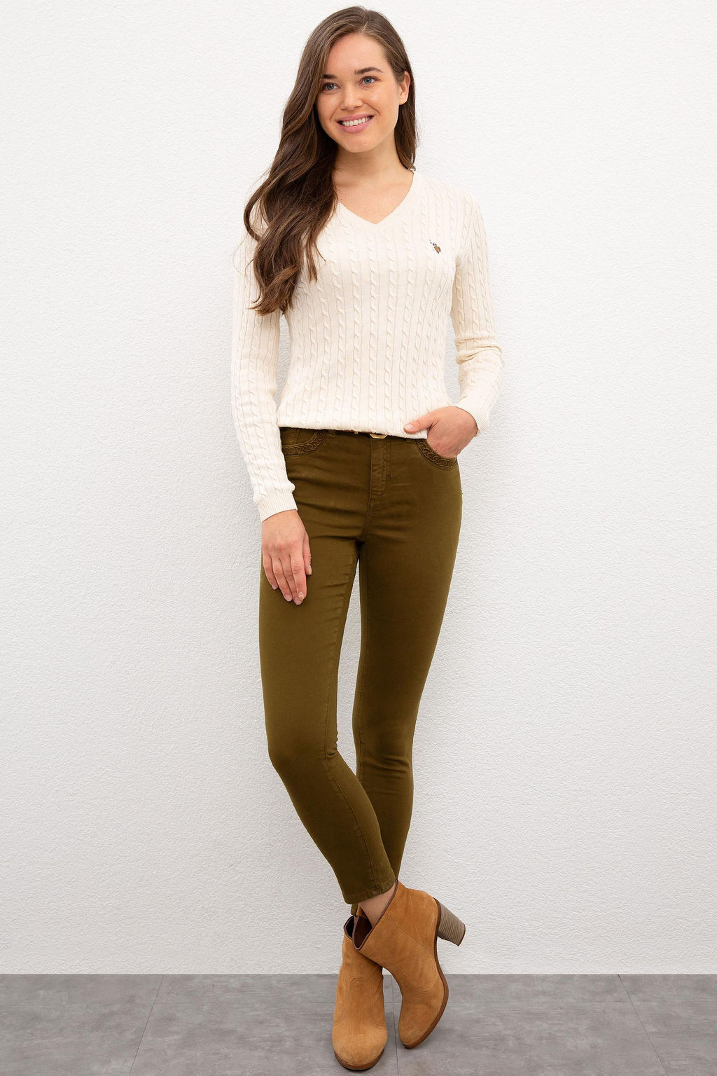 Женский базовый свитер цвета экрю Неожиданная скидка в корзине - U.s. polo assn фото 4