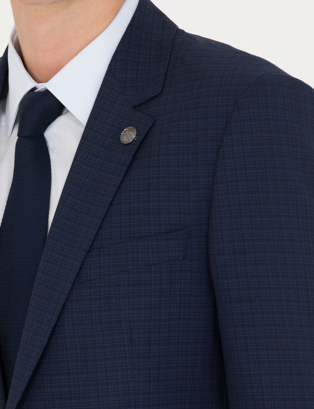 Kareli Lacivert Slim Fit Tak_m Elbise
